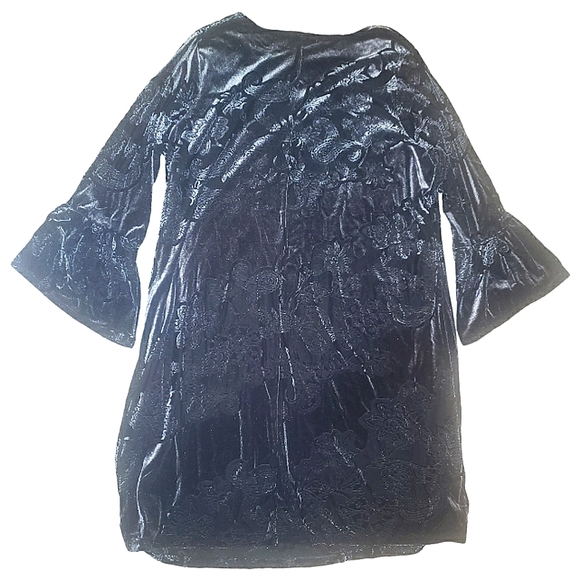 Gilli Sazan Black Floral Velvet Colorshift Sparkles Flare Sleeves Dress 1X NWT - Picture 15 of 17